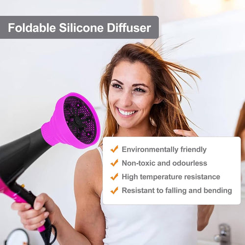 Diffusore Silicone Universale,Diffusore Capelli Ricci,Diffusore Portatile Capelli Ricci,Diffusore Capelli Ricci Universale in Silicone,Diffusore Pieghevole Capelli Ricci (Viola)