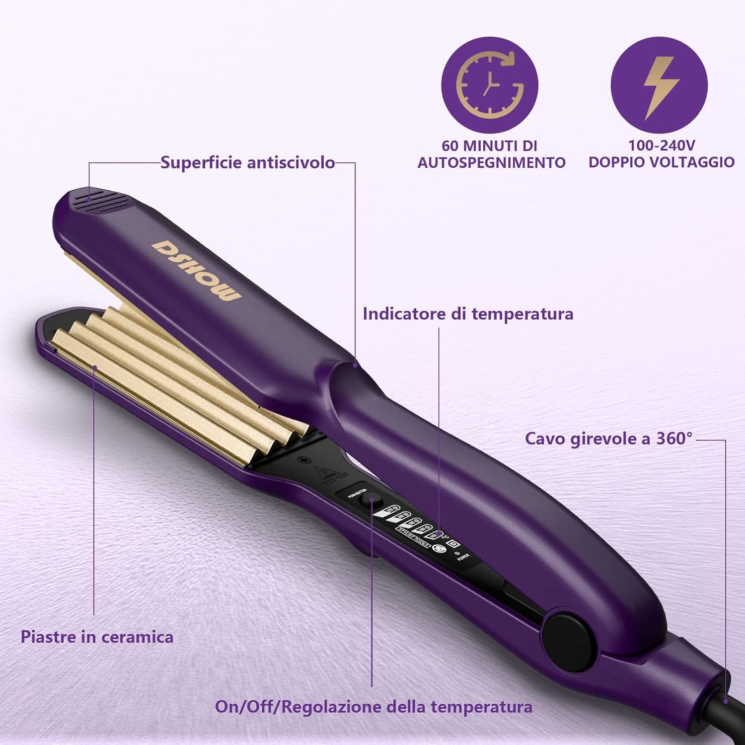 Piastra per Capelli Frisee DSHOW Piastra Lisciante per Capelli Rivestimento in Tourmaline Ceramic Crimping Iron for Hair Crimper (Viola)