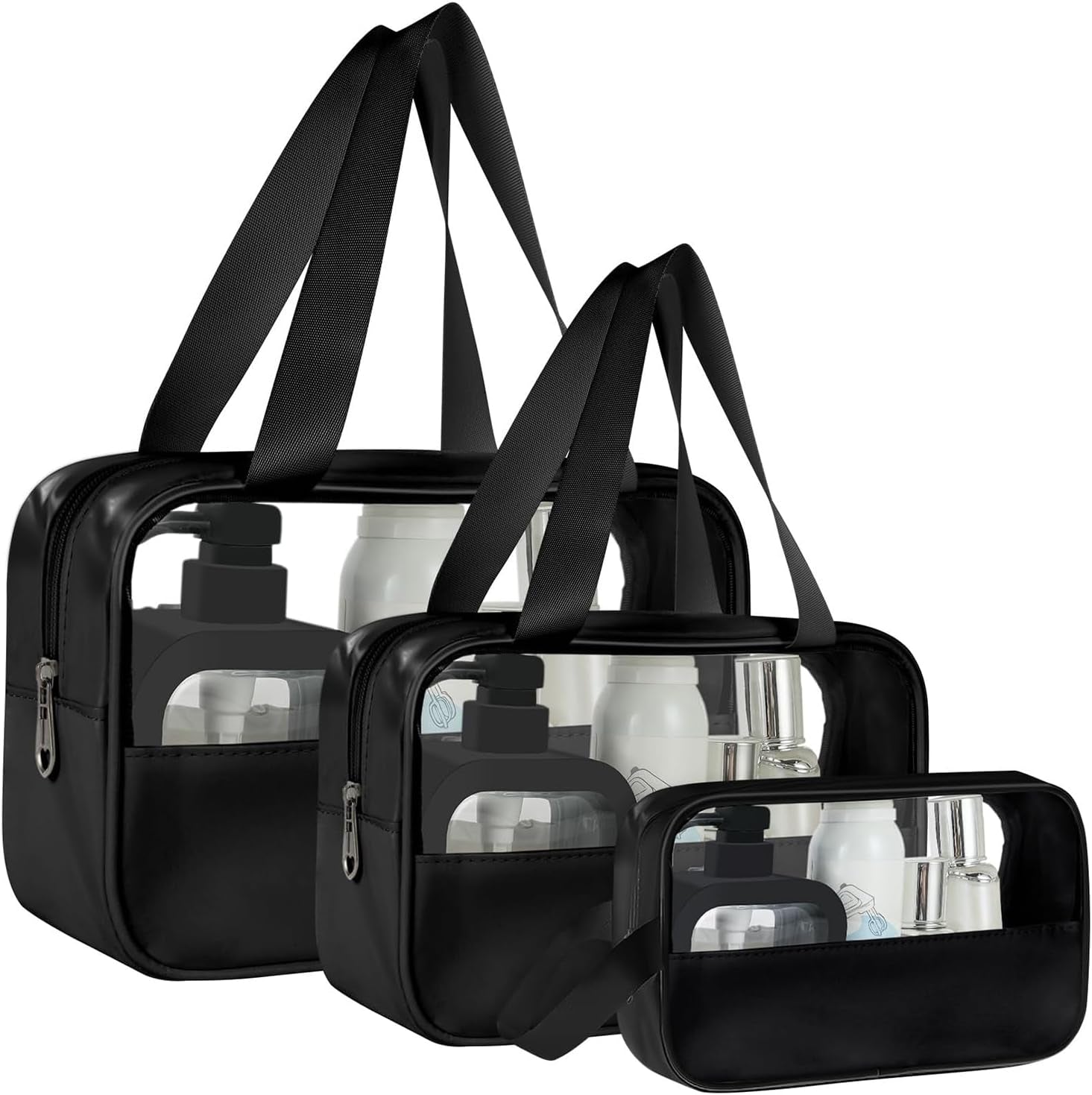 Aucuu Borse Da Toilette Trasparente, 3 Pezzi Beauty Case Trasparente, PVC Trousse Da Viaggio Impermeabile, Borsa Cosmetici Da Viaggio, Cosmetici Trucco Portatile per Bagno, Piscina, Aereo