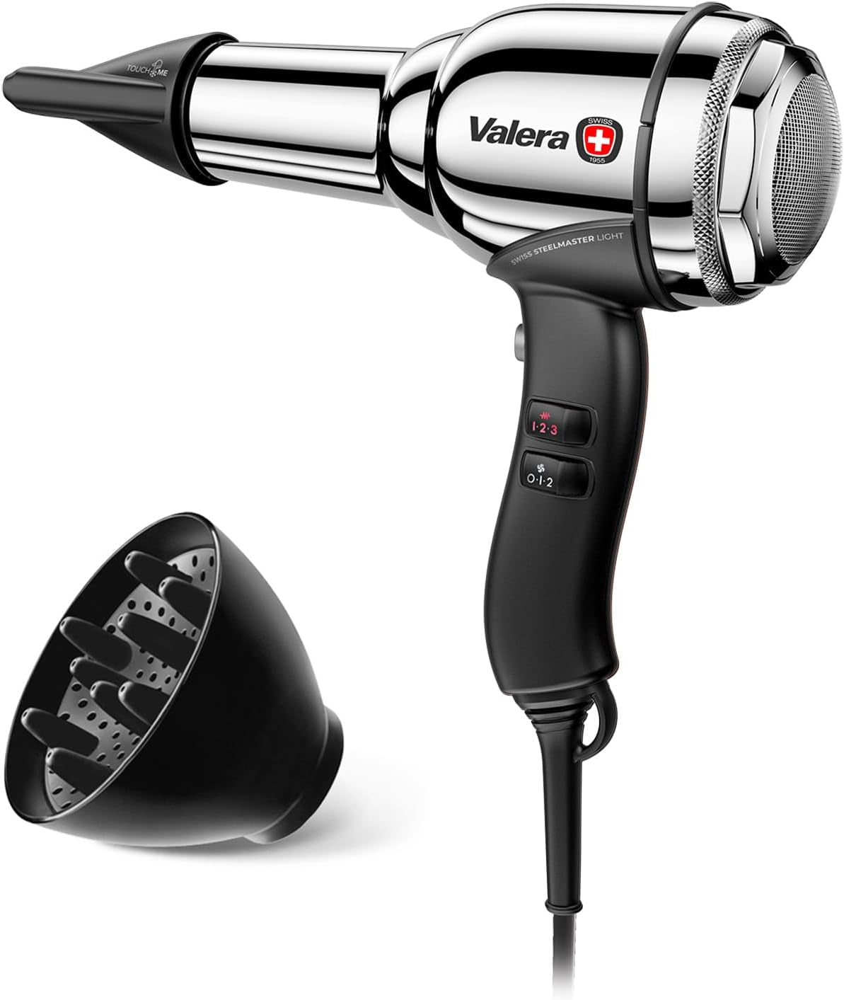 Valera, Swiss Steel Master Light, Asciugacapelli Professionale in Acciaio Cromato, Phon Leggero Con Potente Motore, 3 Livelli Di Temperatura, Ionizzatore, 2000 W