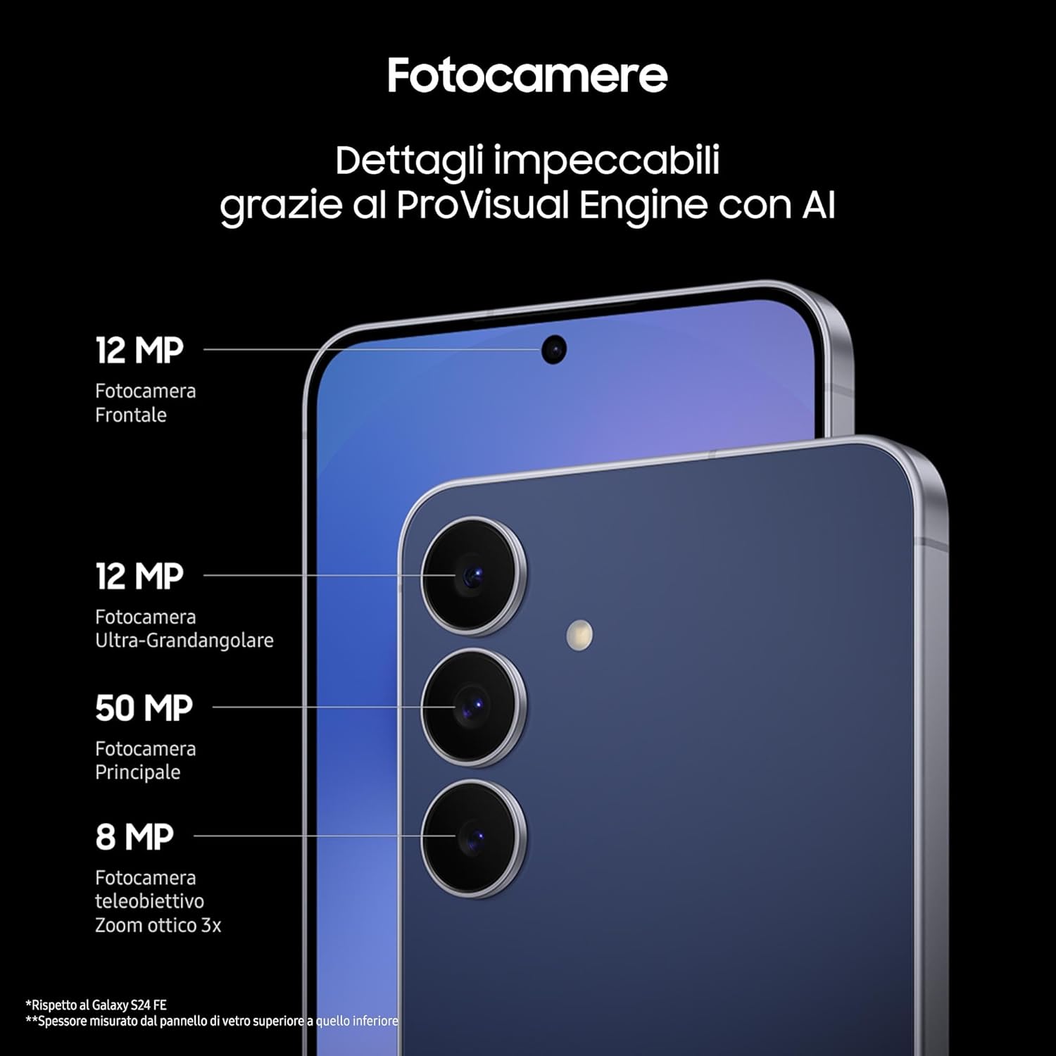 Samsung Galaxy S25 FE Smartphone AI, 3 Anni Di Garanzia Del Produttore, Display Dynamic AMOLED 2X 6.7'', Fotocamera 50MP, IP68, 8GB RAM, 256GB, Batteria a Lunga Durata, Navy 