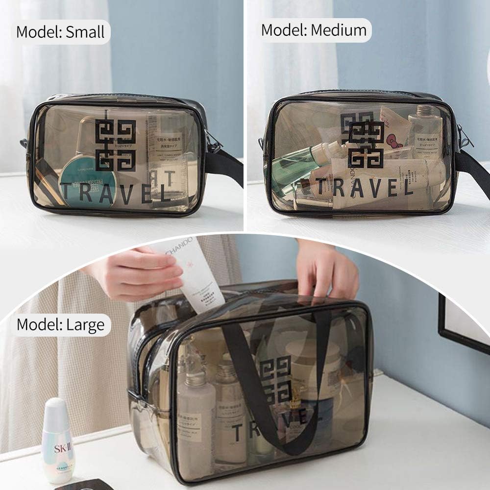 Sacchetto Cosmetico Unisex 3 Pezzi Trasparente PVC Impermeabile Borse Da Toilette Di Cerniera Trucco Pochette