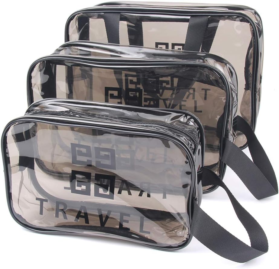 Sacchetto Cosmetico Unisex 3 Pezzi Trasparente PVC Impermeabile Borse Da Toilette Di Cerniera Trucco Pochette