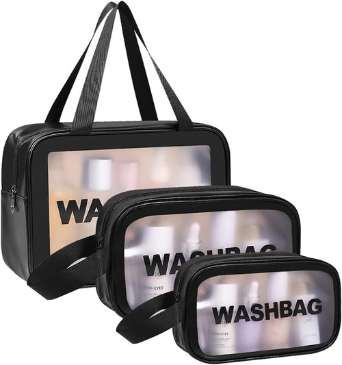 Aucuu Borse Da Toilette Trasparente, 3 Pezzi Beauty Case Trasparente, PVC Trousse Da Viaggio Impermeabile, Borsa Cosmetici Da Viaggio, Cosmetici Trucco Portatile per Bagno, Piscina, Aereo
