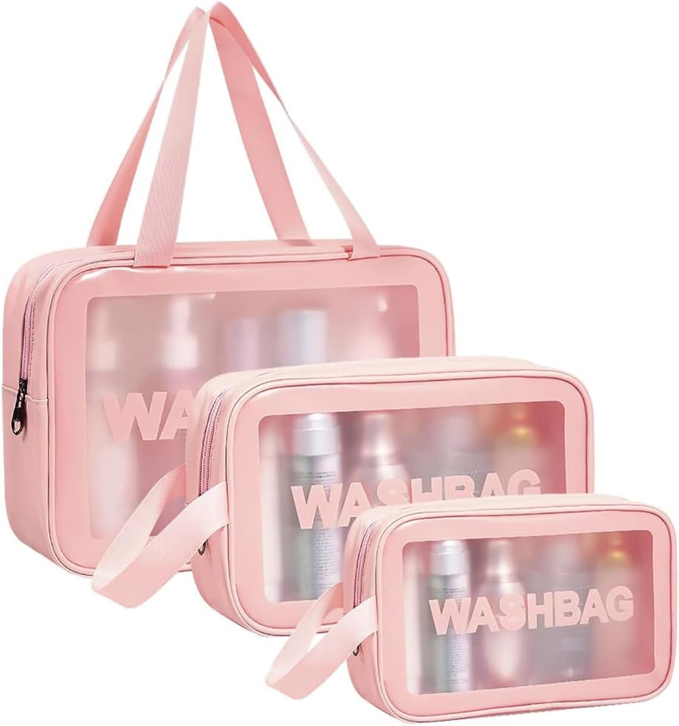 Aucuu Borse Da Toilette Trasparente, 3 Pezzi Beauty Case Trasparente, PVC Trousse Da Viaggio Impermeabile, Borsa Cosmetici Da Viaggio, Cosmetici Trucco Portatile per Bagno, Piscina, Aereo