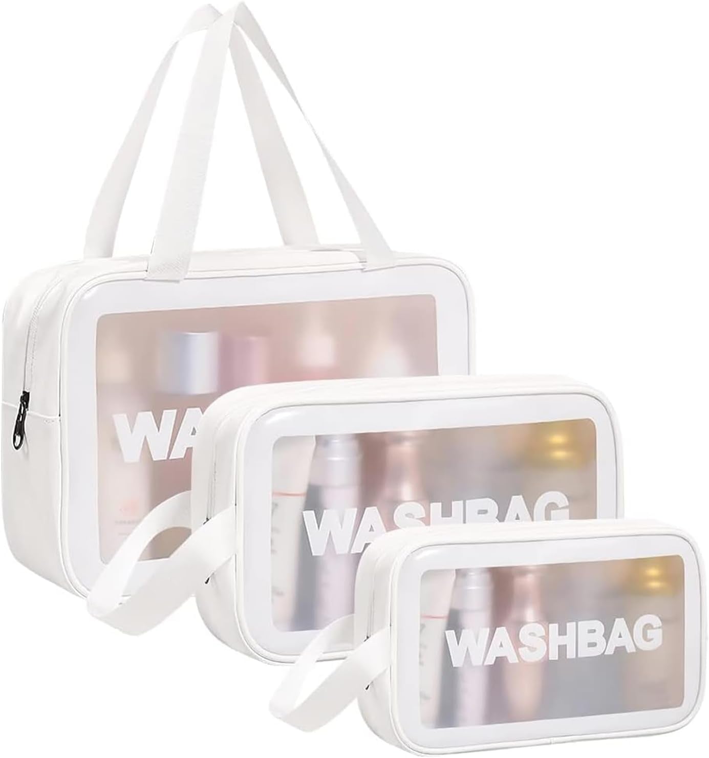 Aucuu Borse Da Toilette Trasparente, 3 Pezzi Beauty Case Trasparente, PVC Trousse Da Viaggio Impermeabile, Borsa Cosmetici Da Viaggio, Cosmetici Trucco Portatile per Bagno, Piscina, Aereo