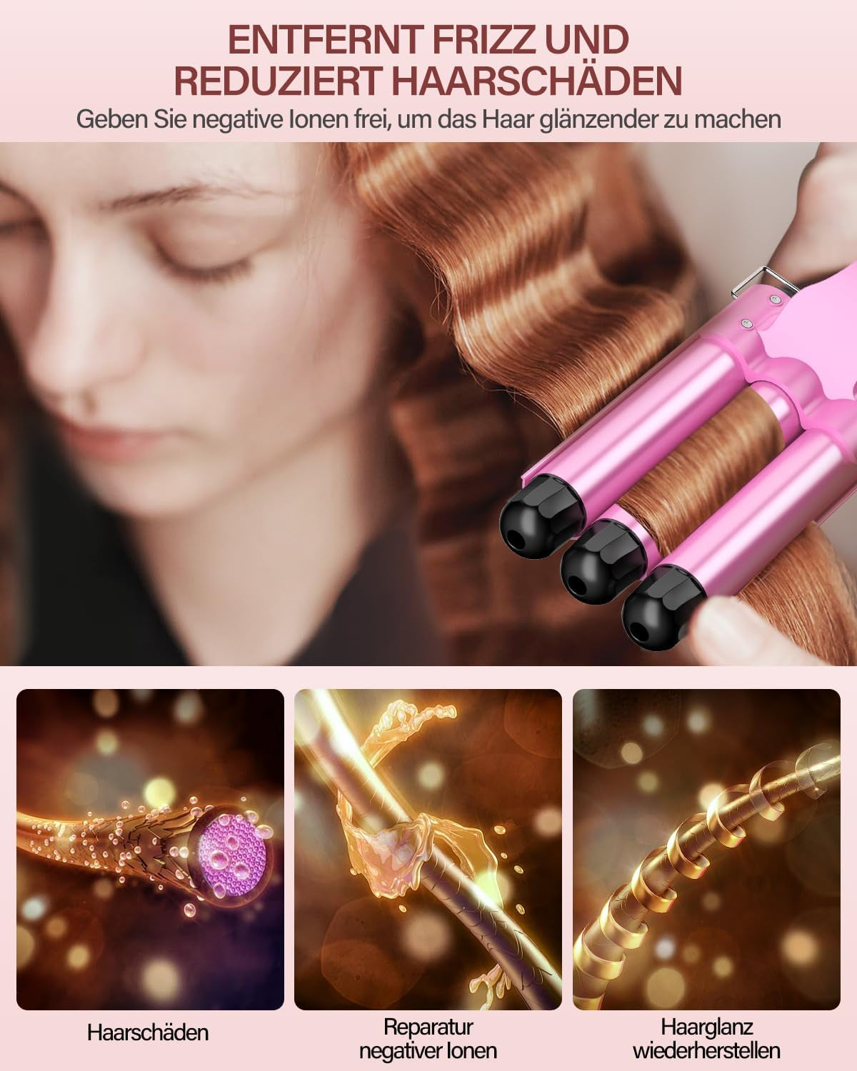 Ferro Arricciacapelli Professionale Con Cono Arricciacapelli, 25Mm Ferro per Capelli Onde in Ceramica per Boccoli Perfetti E Capelli Ondulati - Stile Versatile E Duraturo, Rosa