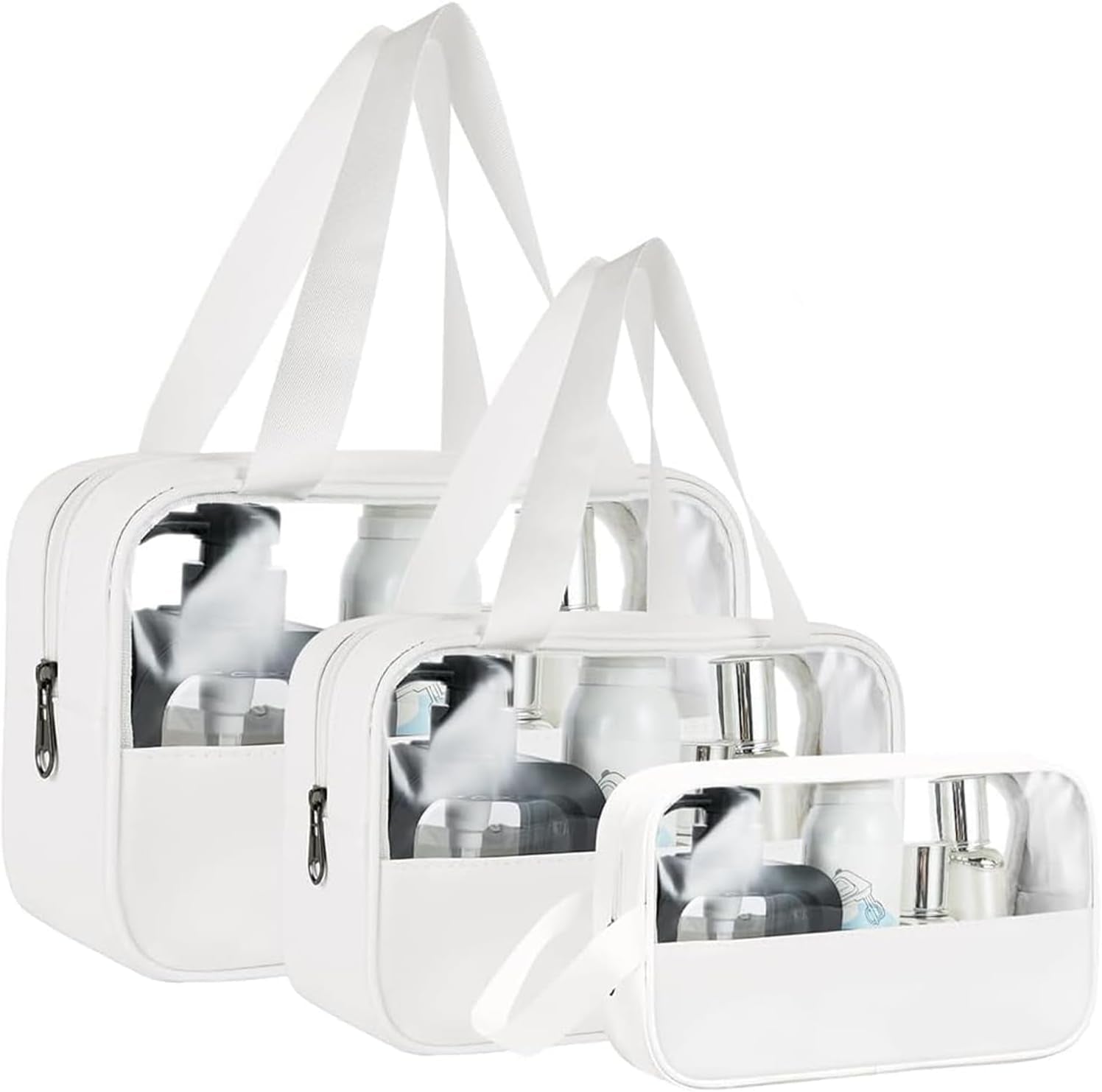Aucuu Borse Da Toilette Trasparente, 3 Pezzi Beauty Case Trasparente, PVC Trousse Da Viaggio Impermeabile, Borsa Cosmetici Da Viaggio, Cosmetici Trucco Portatile per Bagno, Piscina, Aereo