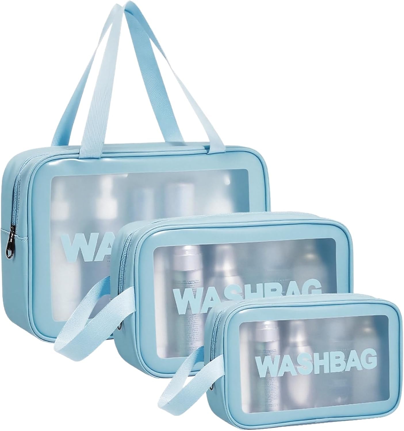 Aucuu Borse Da Toilette Trasparente, 3 Pezzi Beauty Case Trasparente, PVC Trousse Da Viaggio Impermeabile, Borsa Cosmetici Da Viaggio, Cosmetici Trucco Portatile per Bagno, Piscina, Aereo
