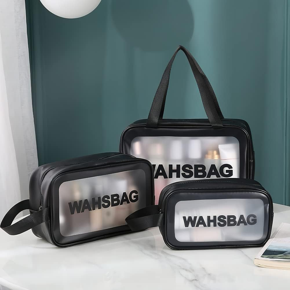 Aucuu Borse Da Toilette Trasparente, 3 Pezzi Beauty Case Trasparente, PVC Trousse Da Viaggio Impermeabile, Borsa Cosmetici Da Viaggio, Cosmetici Trucco Portatile per Bagno, Piscina, Aereo