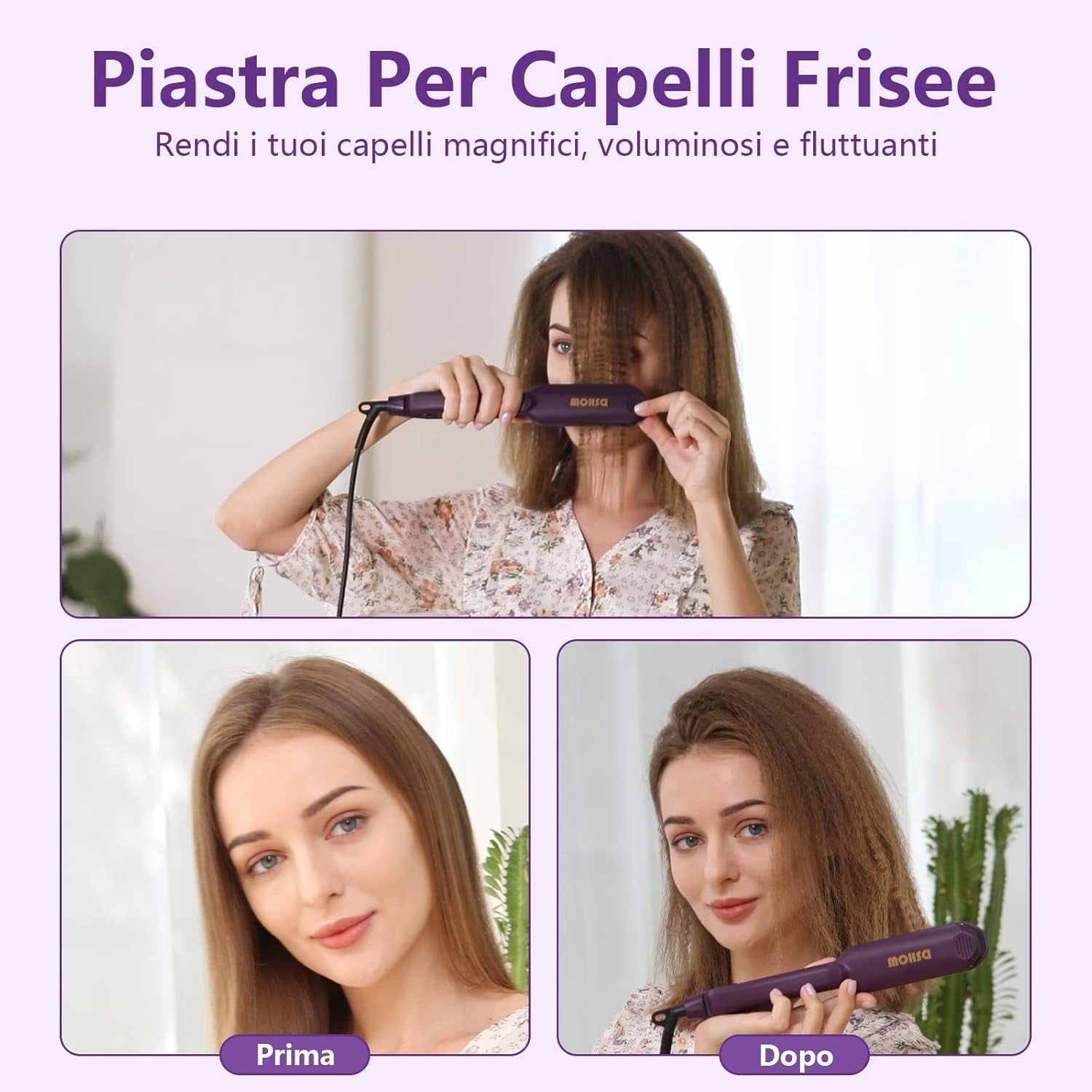 Piastra per Capelli Frisee DSHOW Piastra Lisciante per Capelli Rivestimento in Tourmaline Ceramic Crimping Iron for Hair Crimper (Viola)