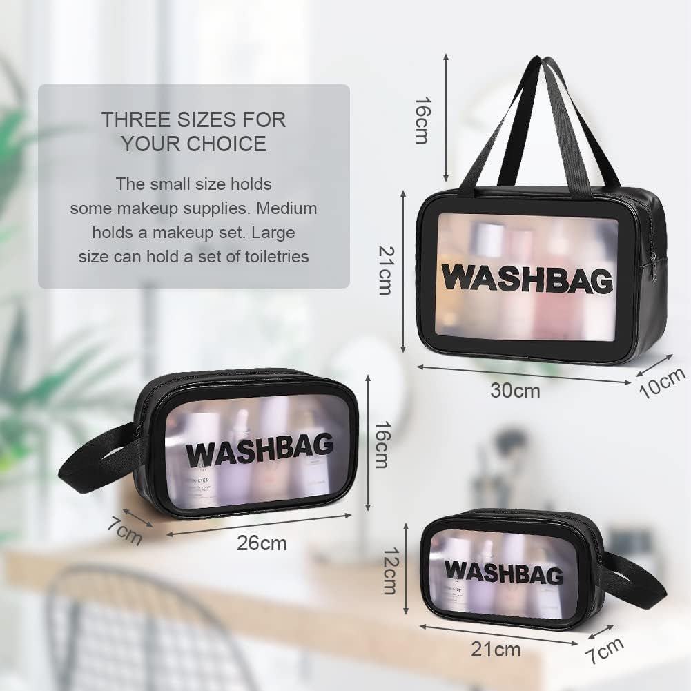 Aucuu Borse Da Toilette Trasparente, 3 Pezzi Beauty Case Trasparente, PVC Trousse Da Viaggio Impermeabile, Borsa Cosmetici Da Viaggio, Cosmetici Trucco Portatile per Bagno, Piscina, Aereo